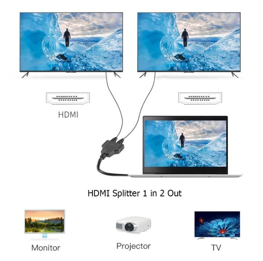HDMI Splitter Y Adapter 1 in 2 Out Dual Output Cable Adapters Full HD 1080p - AllTech