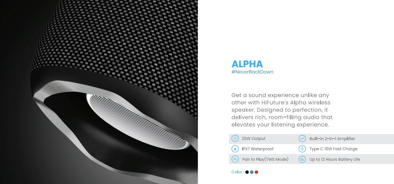 HIFUTURE Alpha Portable Speaker 20W - 2IN1 AMPLIFIER, TWS , IPX7 Waterproof, 12 Hours Playtime - AllTech