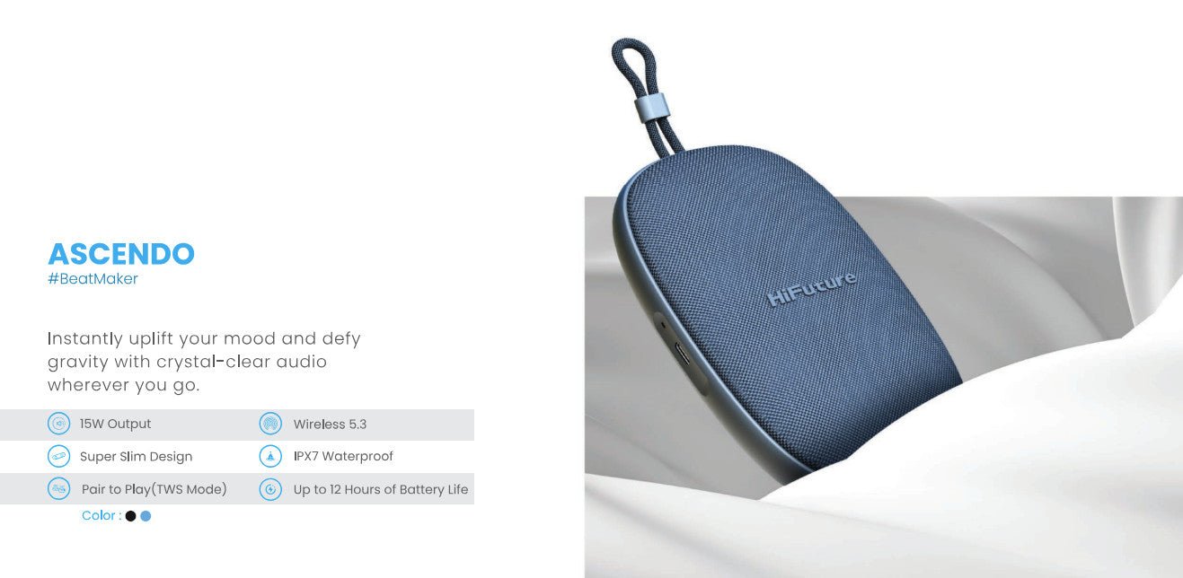 HIFUTURE Ascendo Ultra Thin Portable Speaker 20W - IPX7 Waterproof, TWS Enabled - AllTech