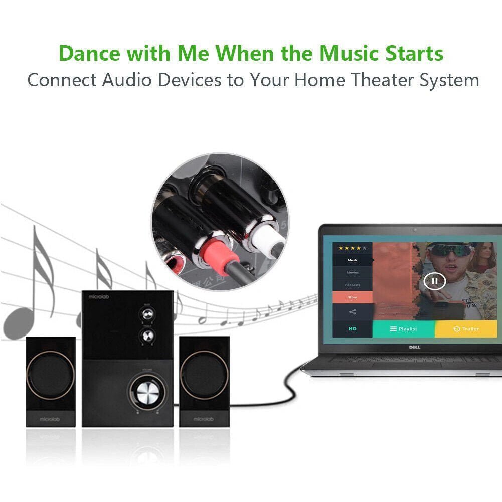 RCA Audio Video Cable 1M 3.5mm Male to 2 RCA Male Stereo Audio Cable - AllTech