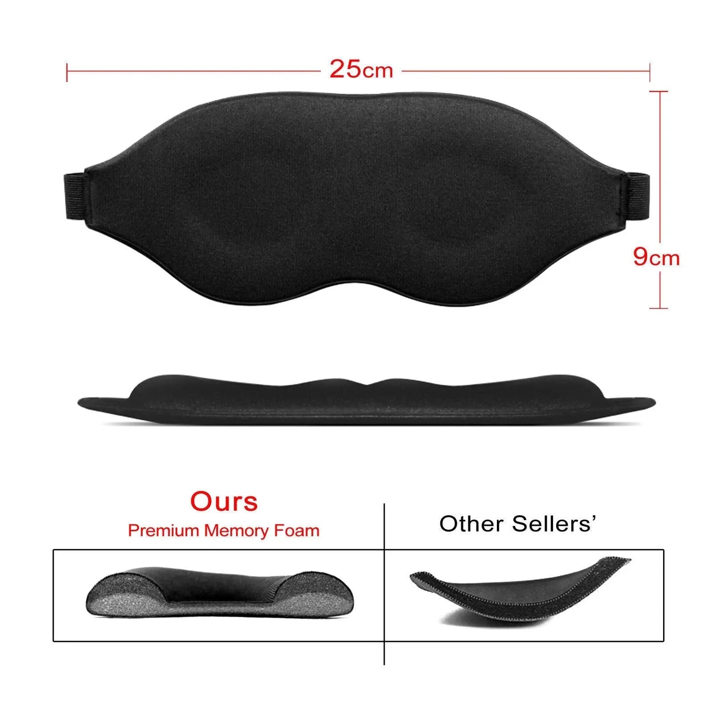 Travel Sleep Eye Mask Memory Foam Black with Adjustable Elastic Band - AllTech