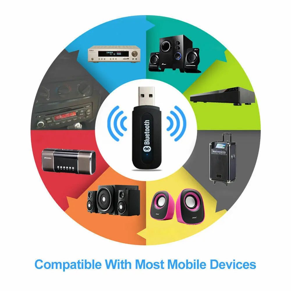 USB Bluetooth Audio Receiver Adaptor Wireless Music 3.5mm Dongle AUX A2DP Car - AllTech