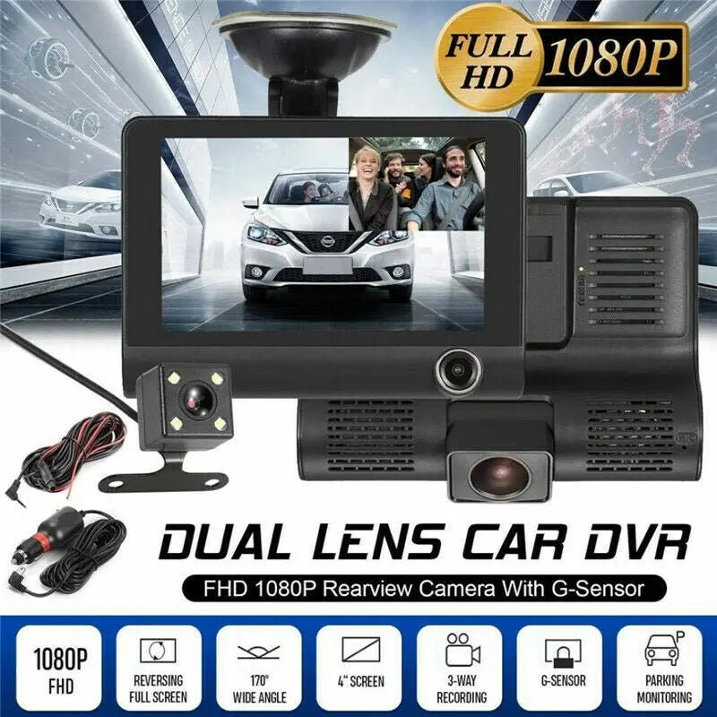 1080P HD Car Dash Cam 4" IPS Screen Front Inside Rear Camera DVR Video Recorder - AllTech