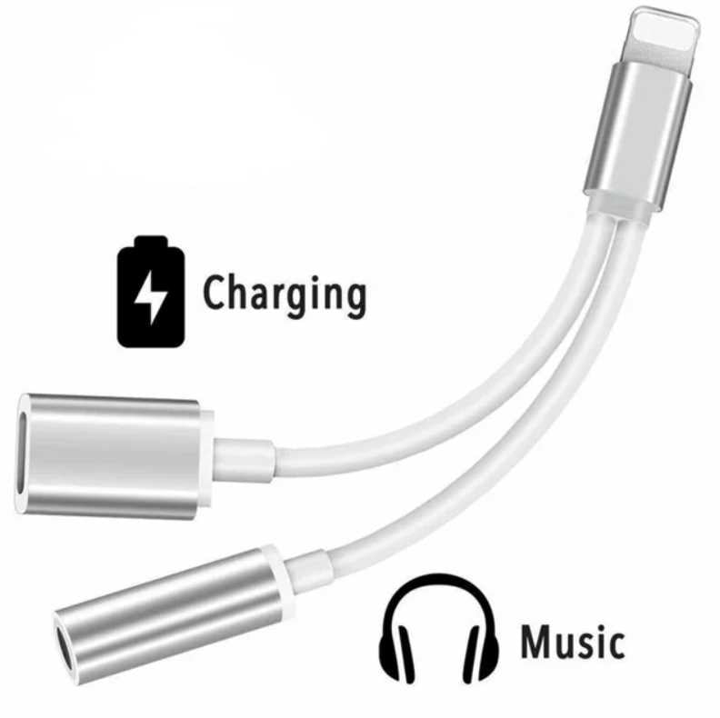 2 in 1 iPad iPhone 8 - Pin to 3.5mm Splitter Headphone Audio Adapter Charge Cable - AllTech