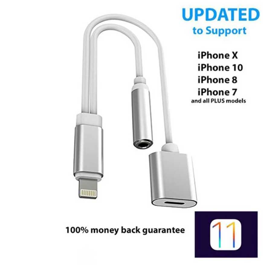 2 in 1 iPad iPhone 8 - Pin to 3.5mm Splitter Headphone Audio Adapter Charge Cable - AllTech
