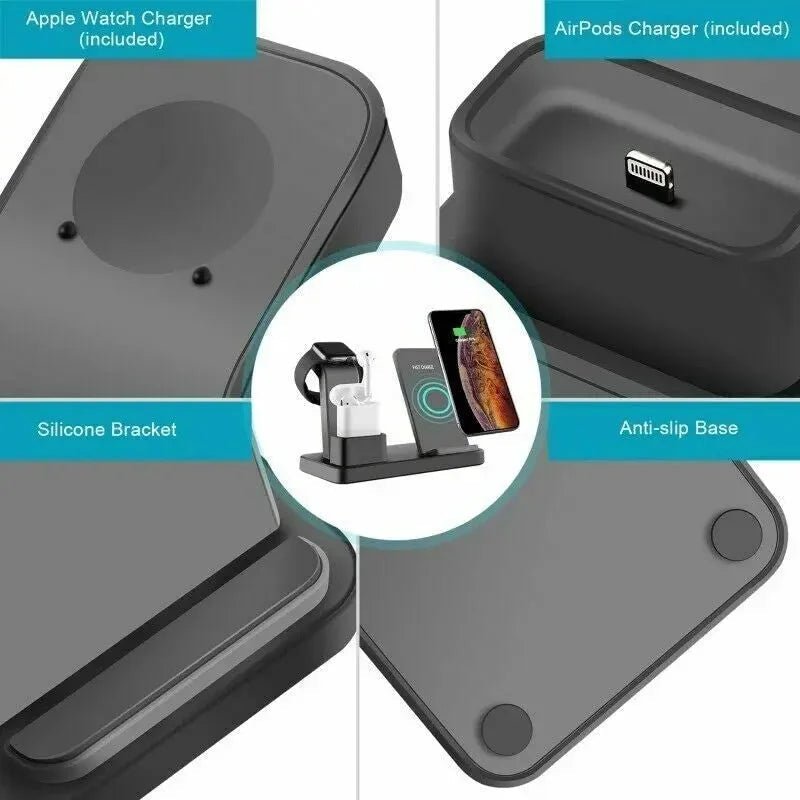 2pcs 3 in 1 QI Wireless Charging Station Apple Watch iPhone AirPods Dock Stand - AllTech