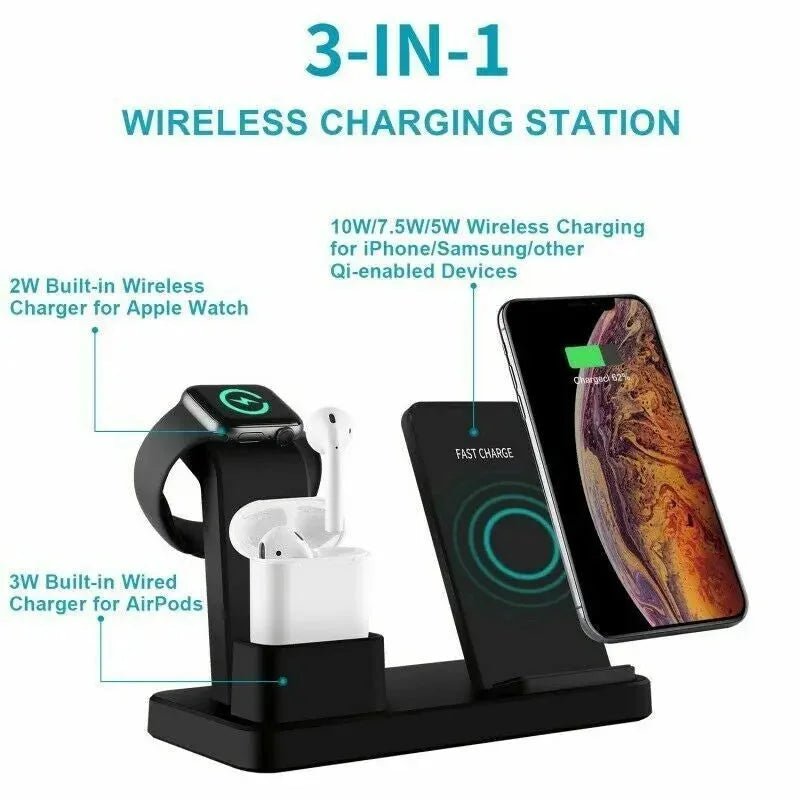 2pcs 3 in 1 QI Wireless Charging Station Apple Watch iPhone AirPods Dock Stand - AllTech