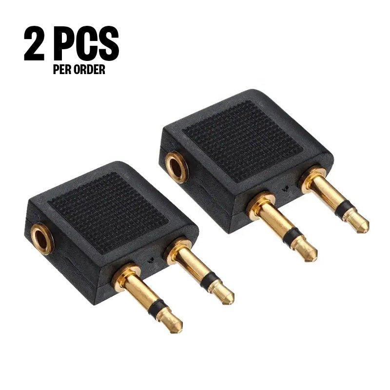 2X Airplane Airline Headphone Jack Adapter Gold Plated Dual 2 Plug Connector - AllTech