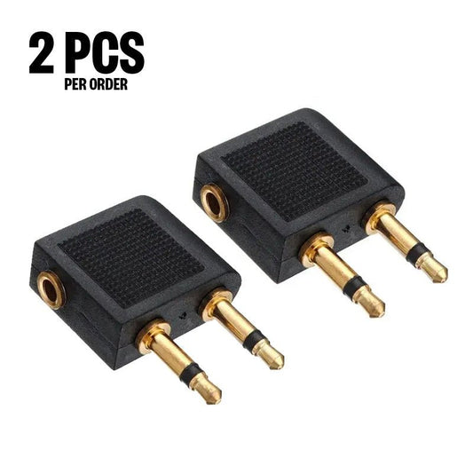 2X Airplane Airline Headphone Jack Adapter Gold Plated Dual 2 Plug Connector - AllTech