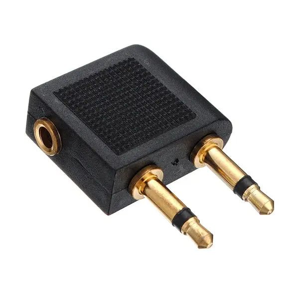 2X Airplane Airline Headphone Jack Adapter Gold Plated Dual 2 Plug Connector - AllTech