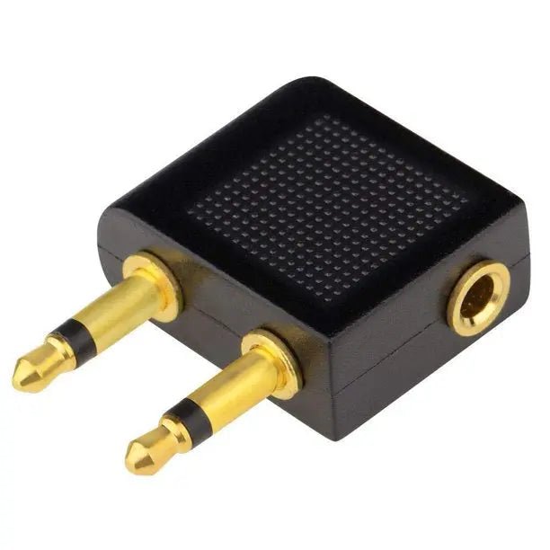 2X Airplane Airline Headphone Jack Adapter Gold Plated Dual 2 Plug Connector - AllTech