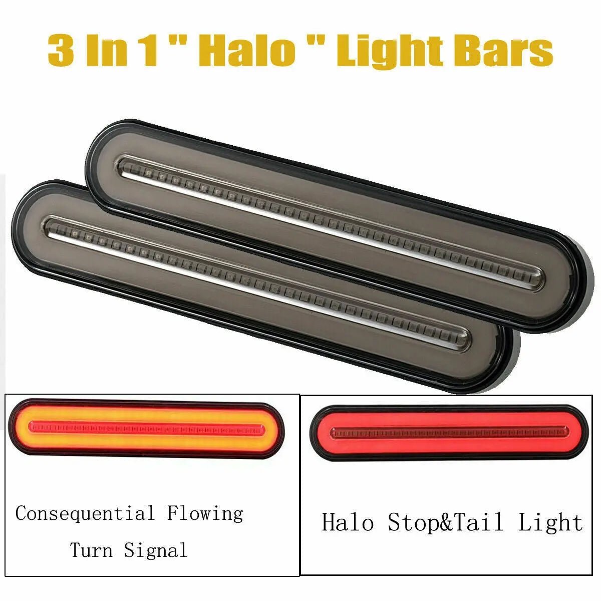 2x Halo Neon 100LED Rear Tail Break Stop Light Flowing Turn Signal Trailer Truck - AllTech
