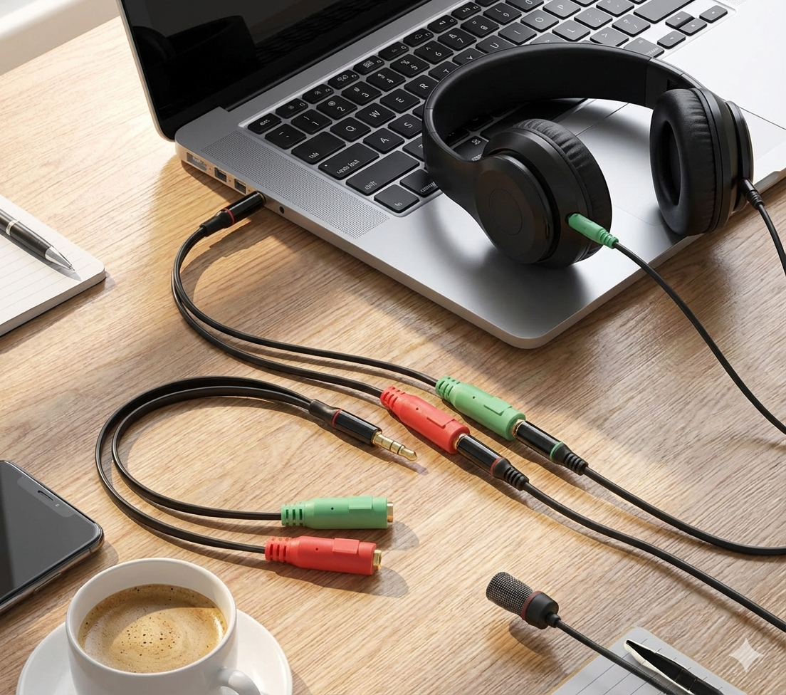 3.5mm Audio Splitter Adapter | Headphone & Mic Jack Cable | TRRS Male to Dual Female Headset Converter