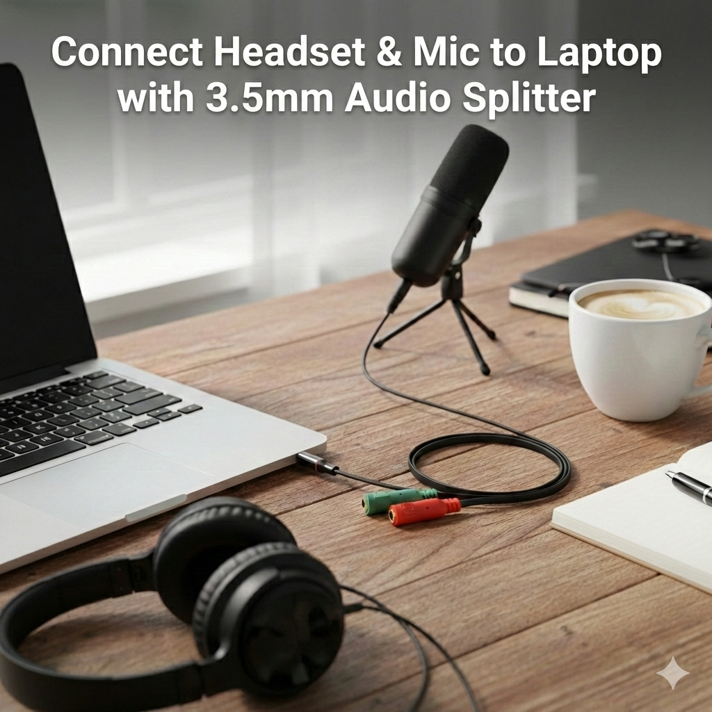 3.5mm Audio Splitter Adapter | Headphone & Mic Jack Cable | TRRS Male to Dual Female Headset Converter