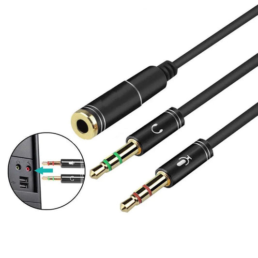 3.5mm Jack Audio Y Splitter Microphone Headset Female to 2 Male Headphone Cable - AllTech