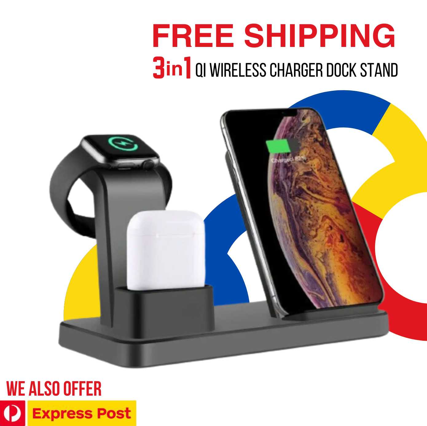 3in1 QI Wireless Charger Charging Station Dock for Apple Watch iPhone Android - AllTech