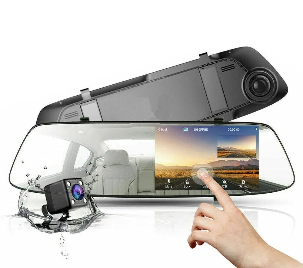 4.3" Rear View Mirror Dash Car Reverse Camera Kits Double Cam FHD 1080P - AllTech