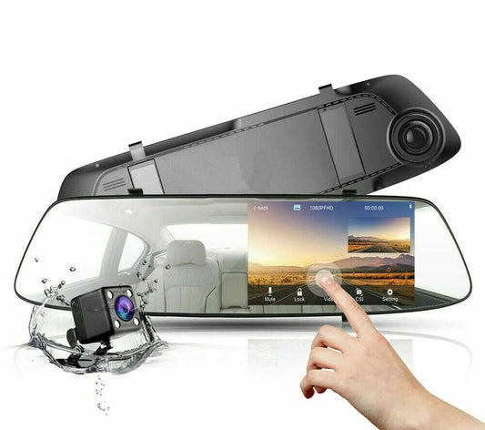 4.3" Rear View Mirror Dash Car Reverse Camera Kits Double Cam FHD 1080P - AllTech