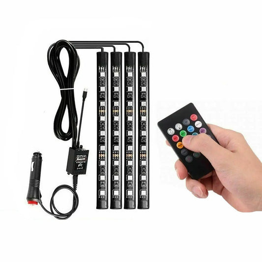4x 12V RGB LED Strip Lights Car Interior IP65 Waterproof with Remote Controller - AllTech