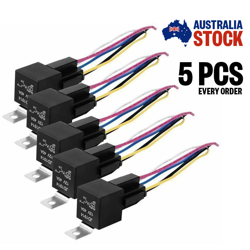 5PCS Automotive Relay 12V 5Pin 40A Car SPDT 5 Wires with Harness Socket