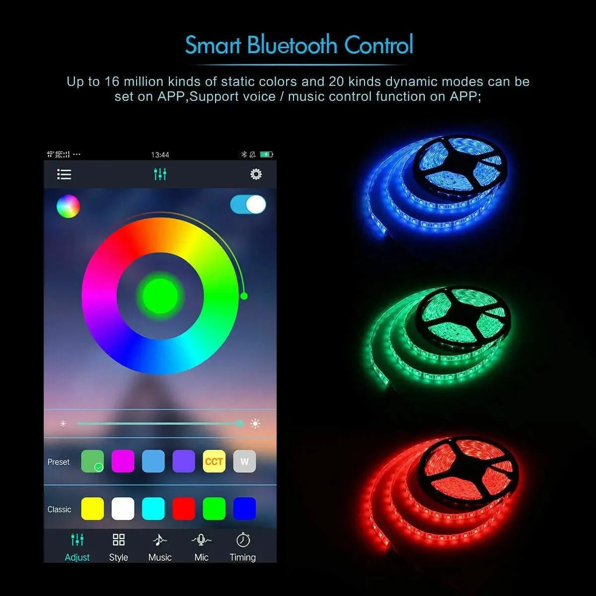 5V USB LED RGB Strip Lights 1M - 5M IP65 Waterproof with Bluetooth App Control - AllTech