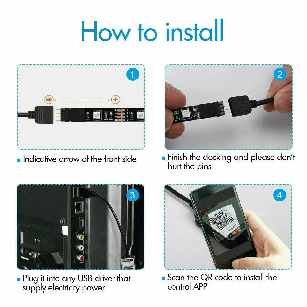 5V USB LED RGB Strip Lights 1M - 5M IP65 Waterproof with Bluetooth App Control - AllTech