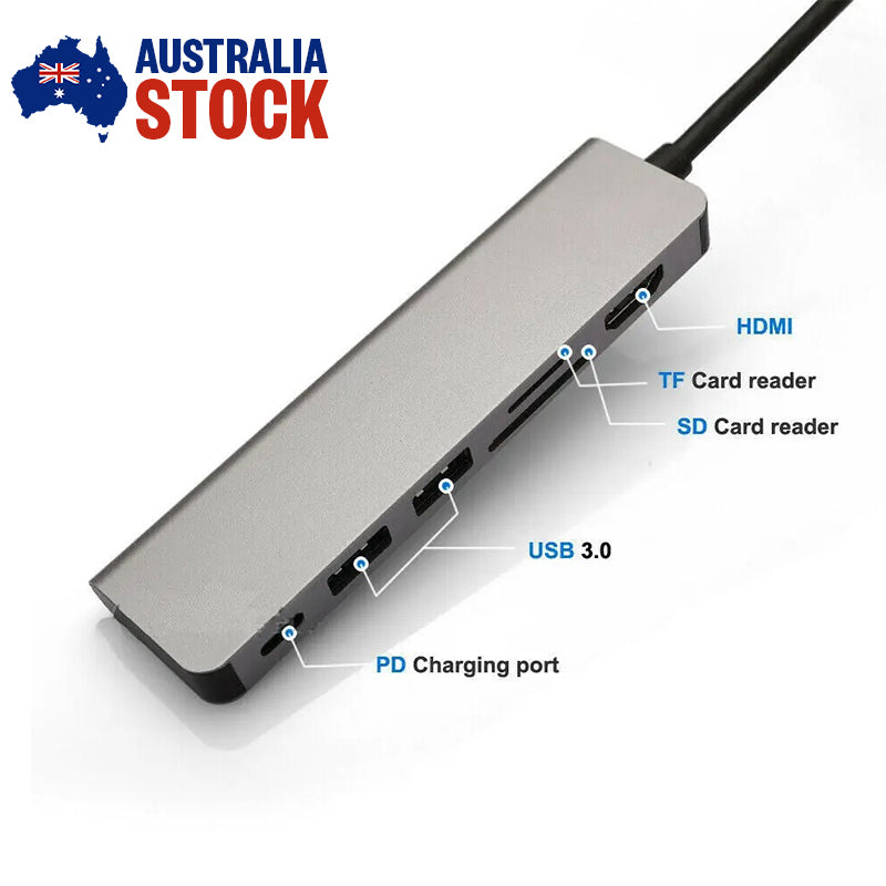 6 in 1 USB Type-C Hub To HDMI SD/TF Card Reader Dock for iPad Pro MacBook PC