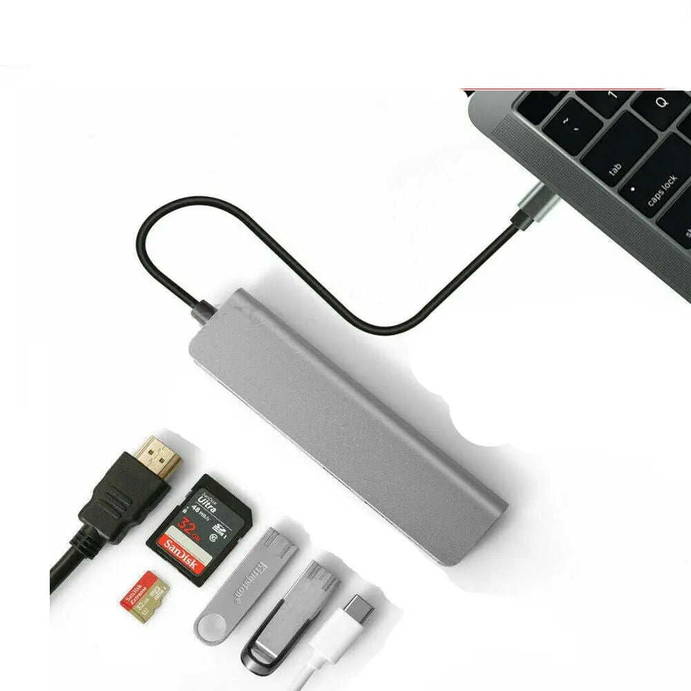 6 in 1 USB Type - C Hub To HDMI SD/TF Card Reader Dock for iPad Pro MacBook PC - AllTech