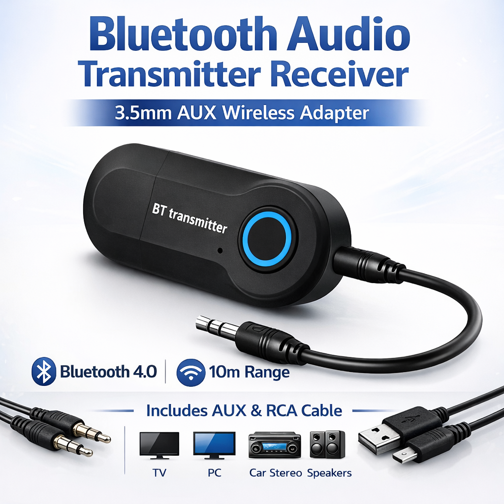 Bluetooth Transmitter Receiver 3.5mm AUX Adapter Wireless Audio for TV PC Car