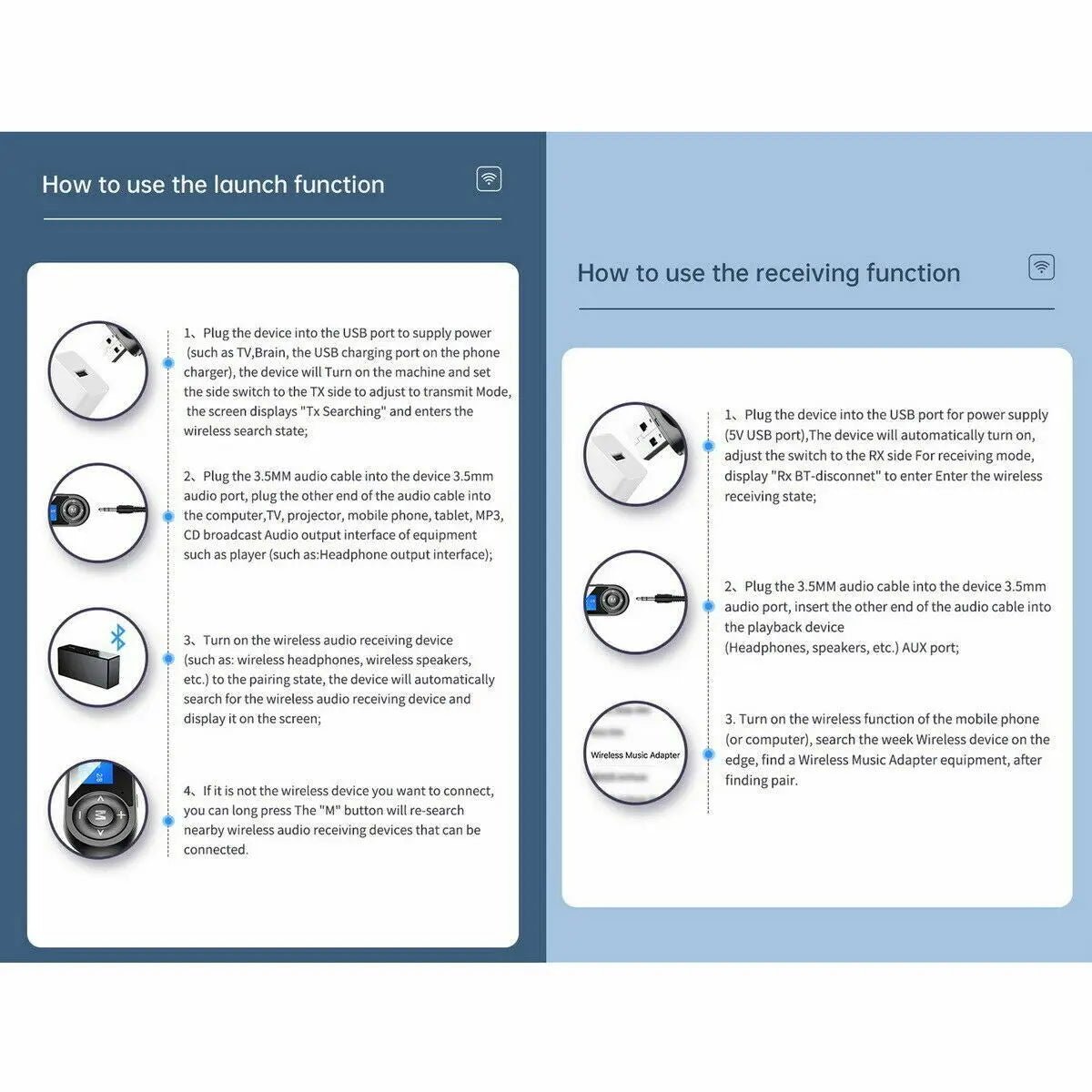 Bluetooth 5.0 Transmitter Receiver USB Audio Adapter AUX 3.5mm TV CAR PC Speaker - AllTech