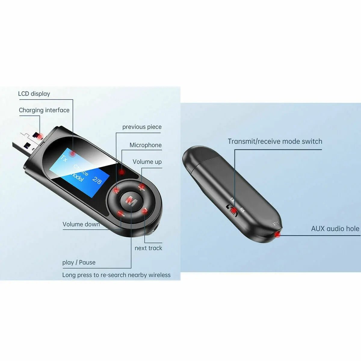 Bluetooth 5.0 Transmitter Receiver USB Audio Adapter AUX 3.5mm TV CAR PC Speaker - AllTech