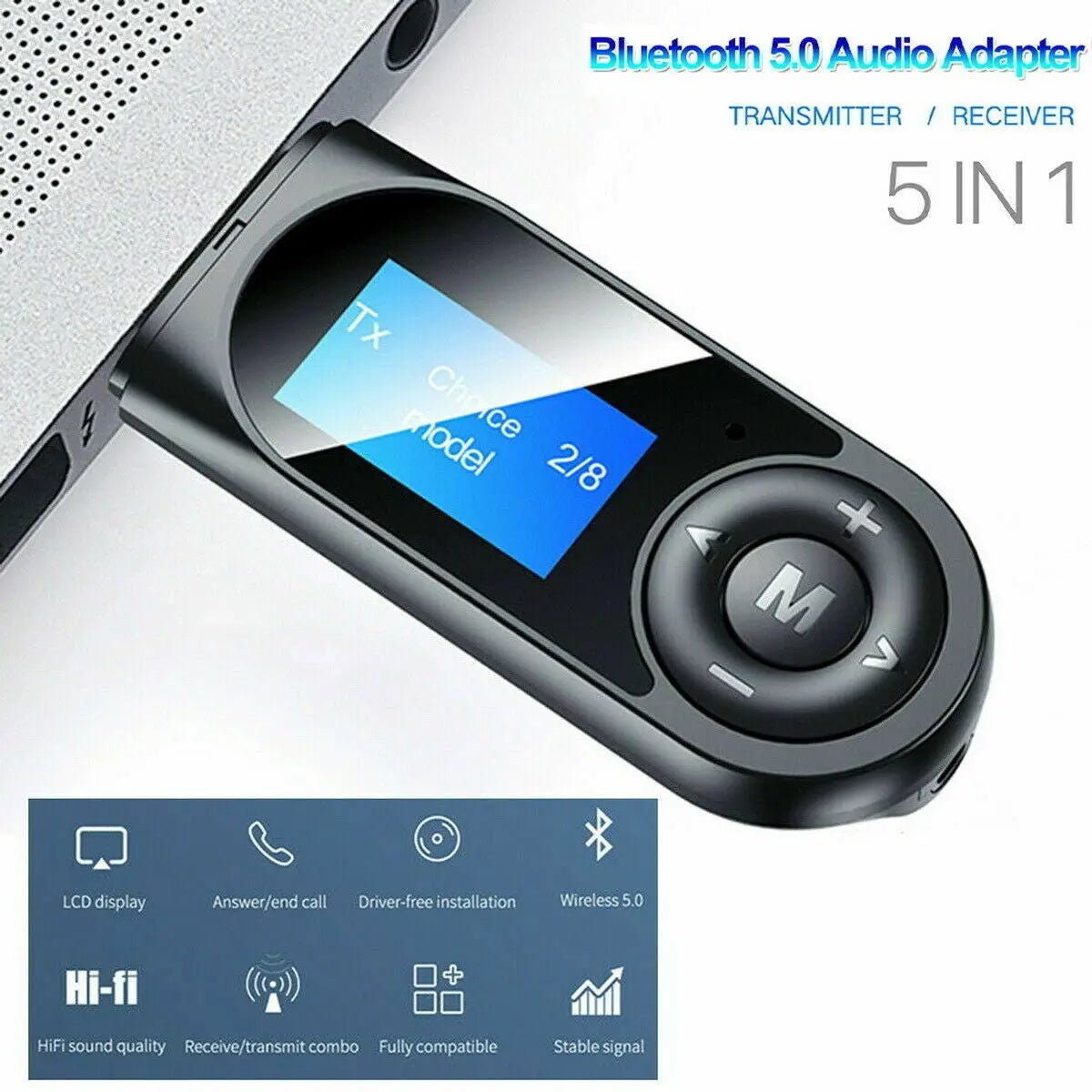Bluetooth 5.0 Transmitter Receiver USB Audio Adapter AUX 3.5mm TV CAR PC Speaker - AllTech