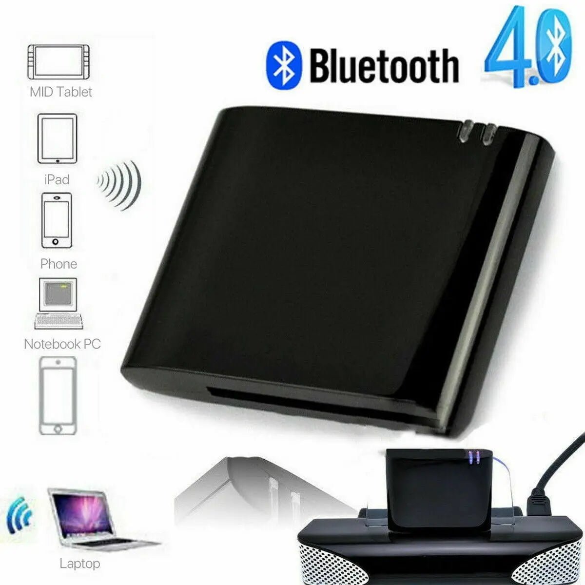 Bluetooth Music Audio Adapter Receiver 4.1 30 - Pin Dock Speaker for iPod iPhone - AllTech