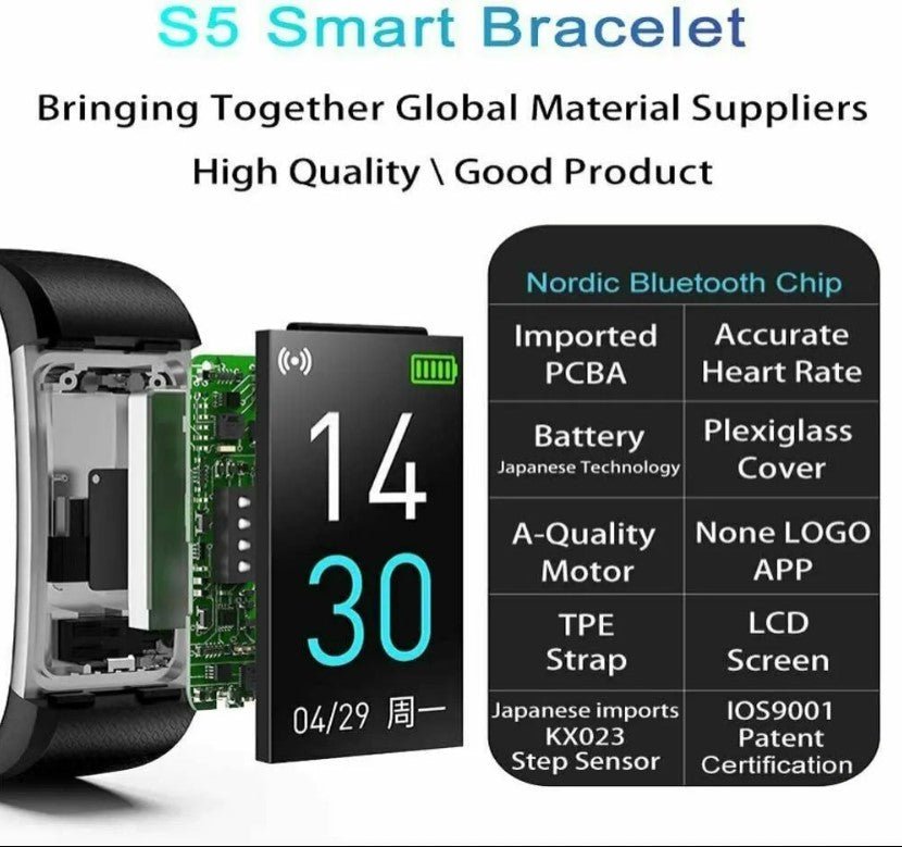 Bluetooth Smart Watch Style Heart Rate Monitor Sports Bracelet Pedometer Tracker - AllTech