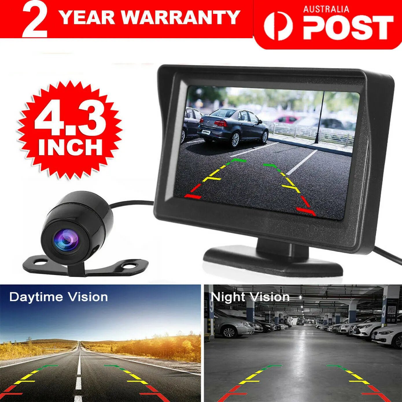 Car Rear View Kit with 4.3" TFT LCD Monitor IR Night Vision Reversing Camera - AllTech