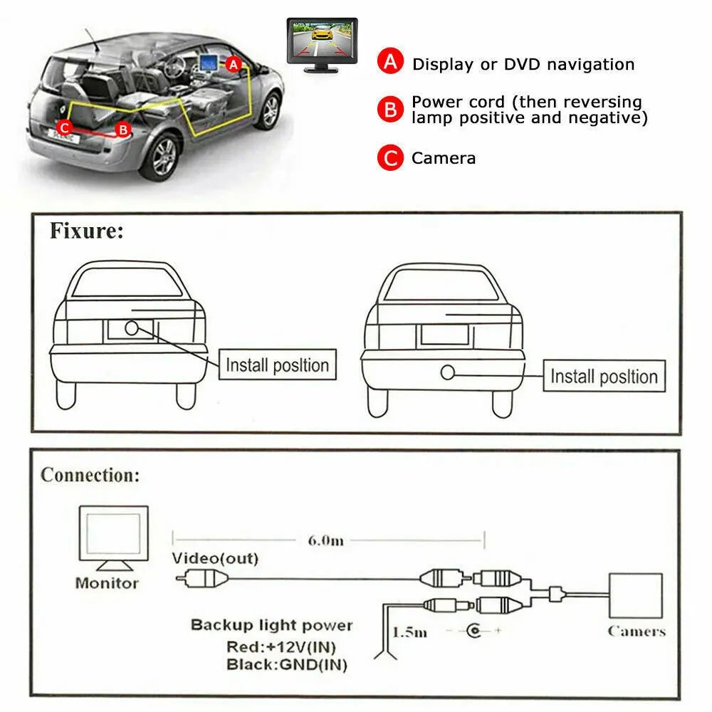 Car Rear View Kit with 4.3" TFT LCD Monitor IR Night Vision Reversing Camera - AllTech