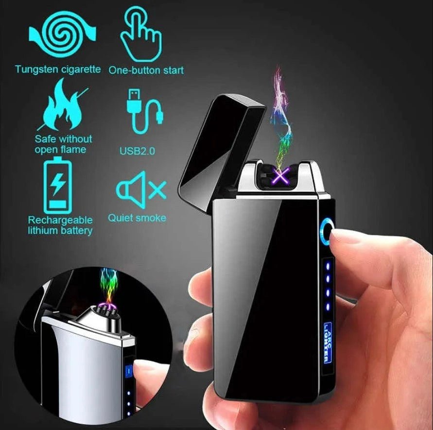 Dual Arc Plasma Lighter Electric Flameless Windproof USB Rechargeable Lighters With LED Power Display - AllTech