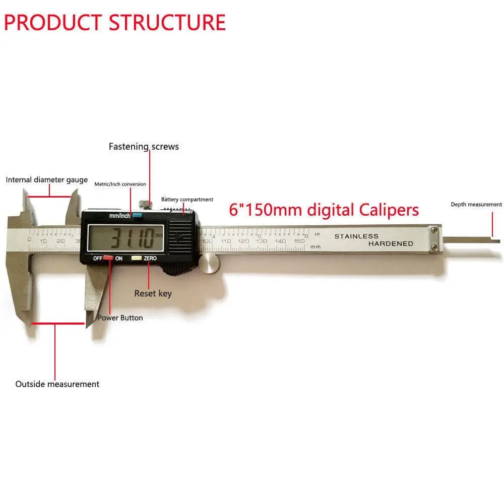 Electronic Digital Vernier Caliper Depth Gauge Micrometer Measurement 150mm 6 - in - AllTech