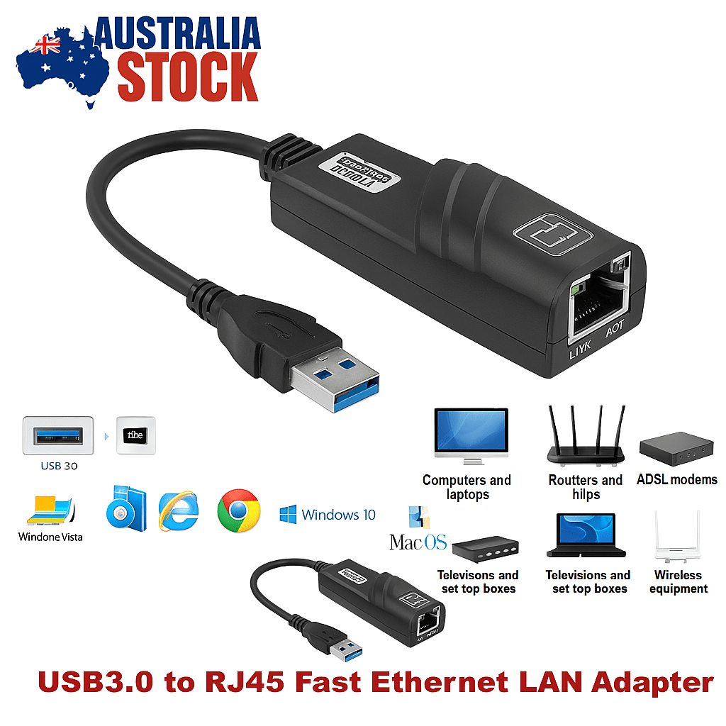 Gigabit Speed USB 3.0 to RJ45 LAN Adapter – High - Speed 1000Mbps Ethernet Converter (AU) - AllTech