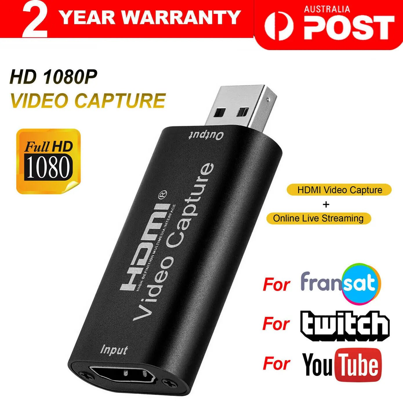HDMI Video Capture Card to USB 2.0 1080p HD Recorder Video Game Livestreaming - AllTech