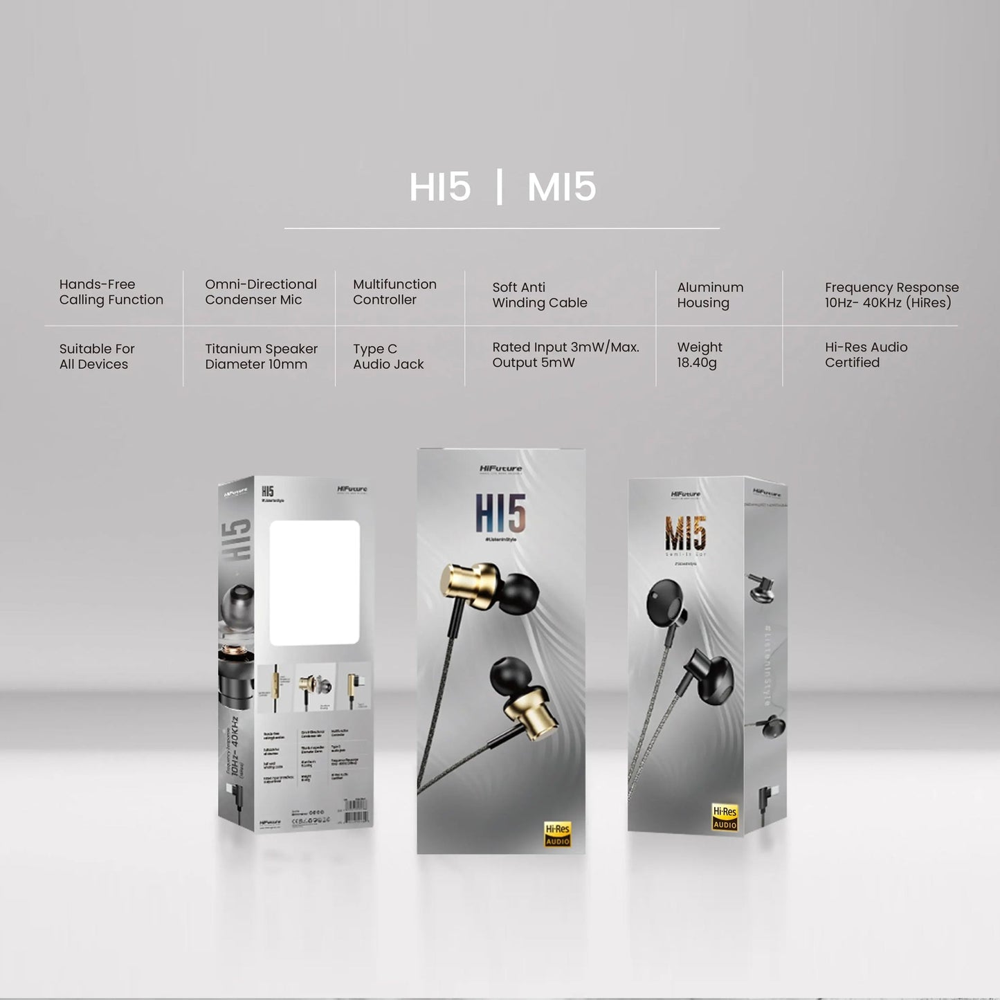HIFUTURE Hi5 Earphone - Hi-Resolution Audio On-Ear Type C Headphones - AllTech