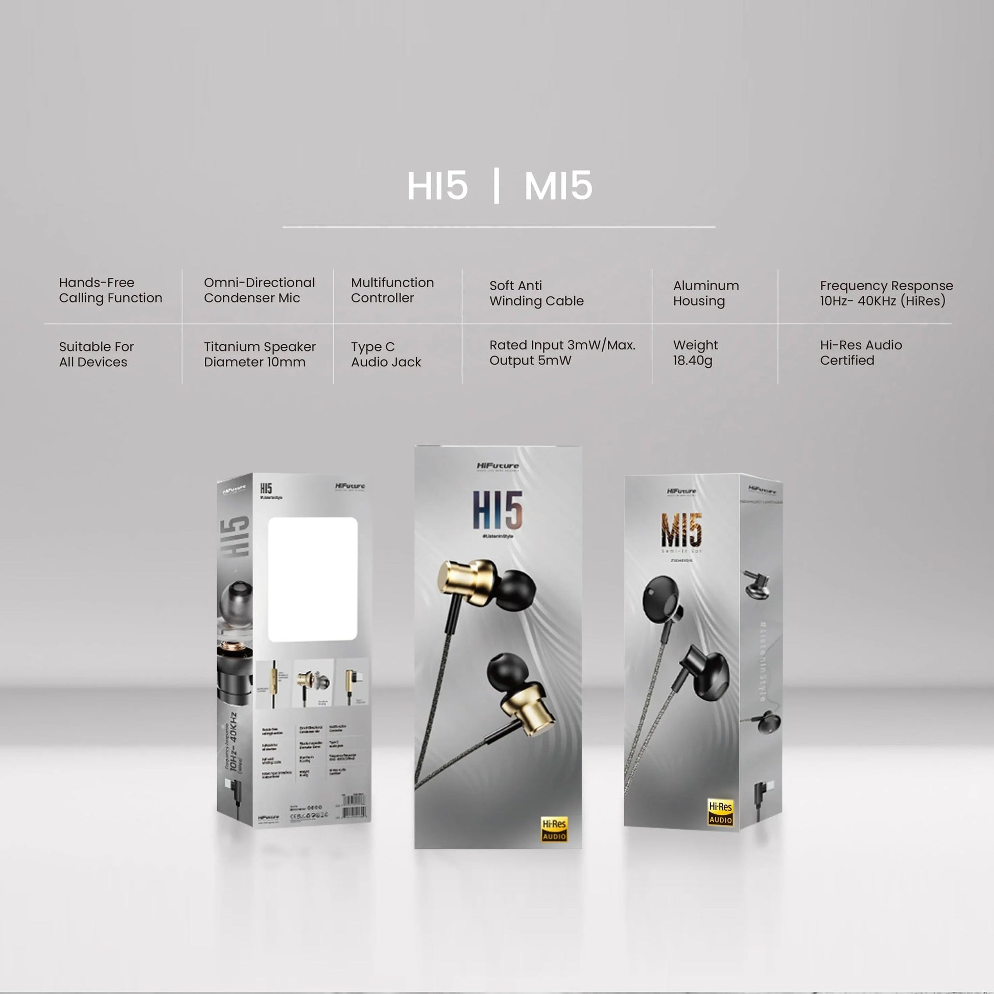HIFUTURE Mi5 Earphones - Hi-Resolution Audio On-Ear Type C Headphones - AllTech