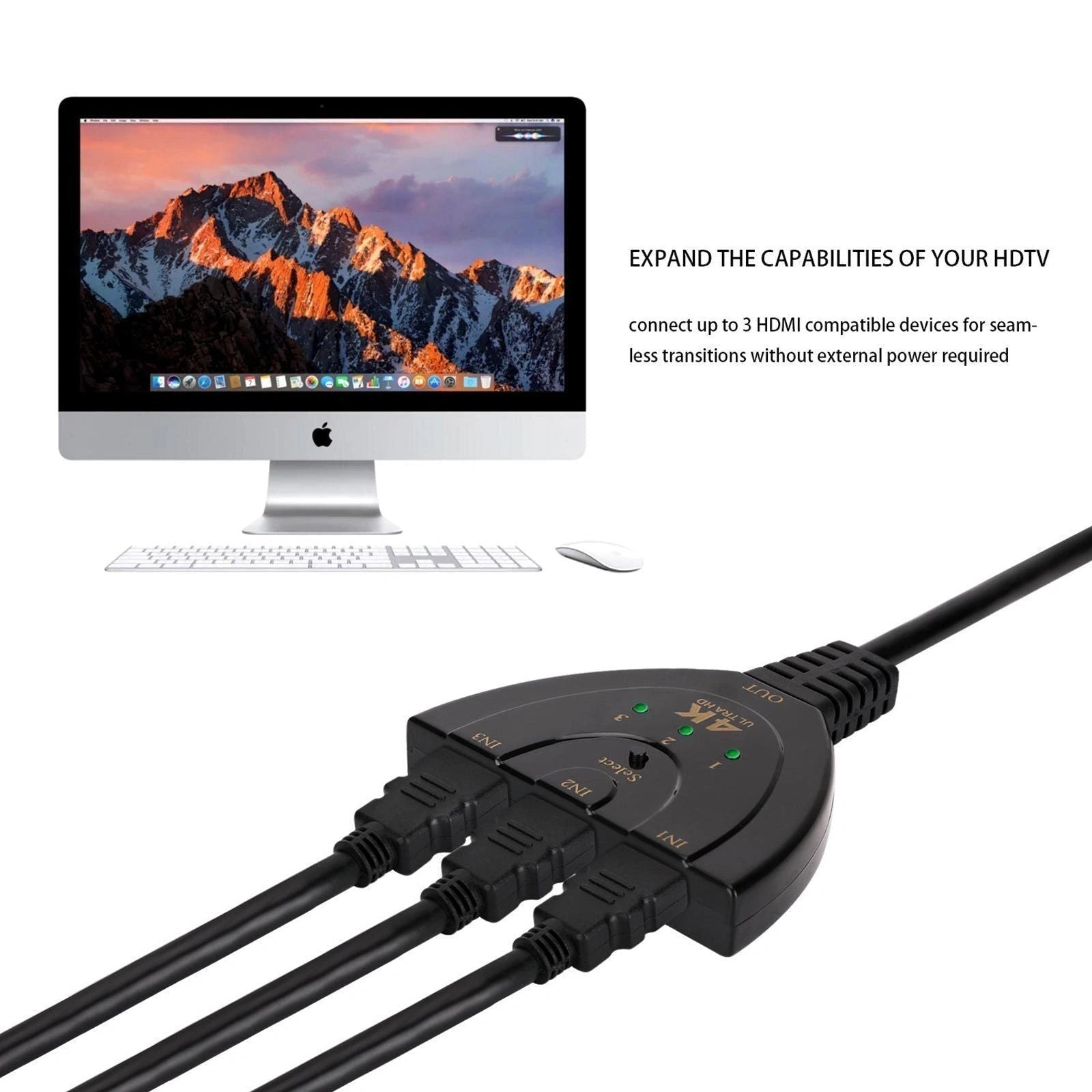 Mini 3 Port IN 1 OUT HDMI Splitter Adapter Cable 1080P 4K Ultra Switcher Adapter - AllTech