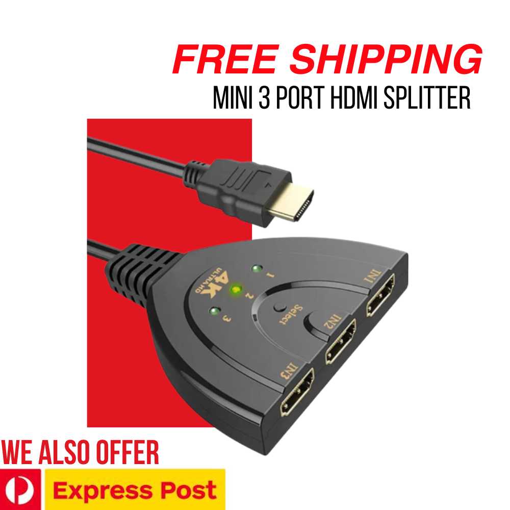 Mini 3 Port IN 1 OUT HDMI Splitter Adapter Cable 1080P 4K Ultra Switcher Adapter - AllTech