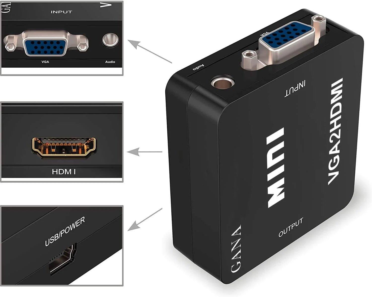 Mini VGA to HDMI 1080P HD Video Converter Adapter Micro USB Power - AllTech