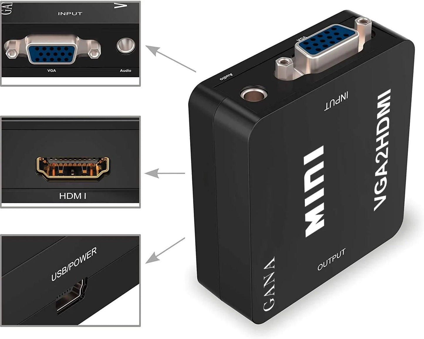 Mini VGA to HDMI Video Adapter Cable Converter Audio Full HD - AllTech