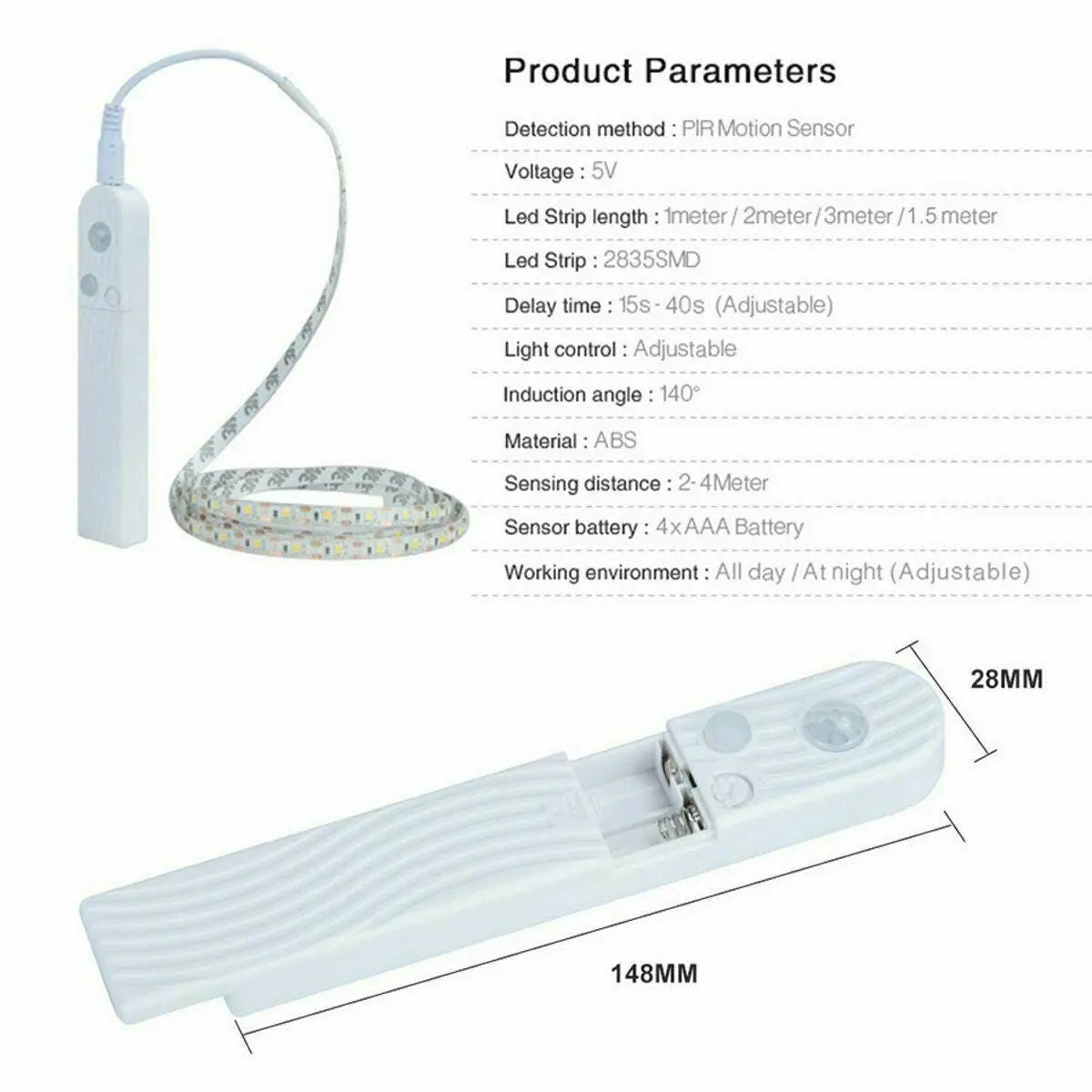 Motion Sensor LED Strip Light PIR Cool White Colour For Wardrobes and Cabinets - AllTech