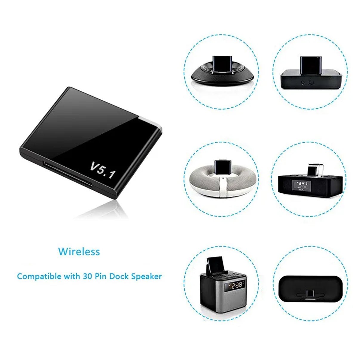 NEW 2024 30 Pin Bluetooth 5.1 Audio Receiver A2DP Music Mini Wireless Adapter For iPhone iPod Jack Analog Speaker - AllTech