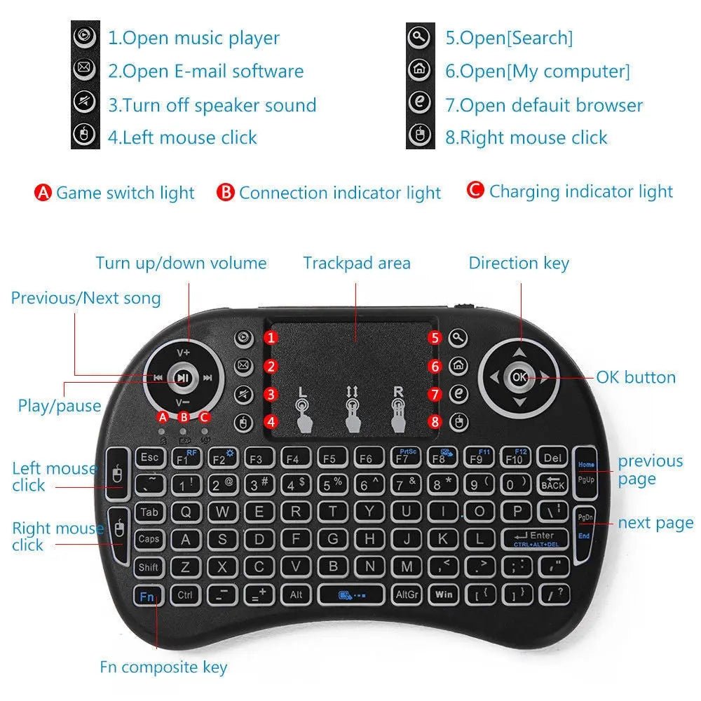 Portable Mini Wireless Keyboard Touchpad 2.4GHz For TV/PC/Android No Backlit - AllTech