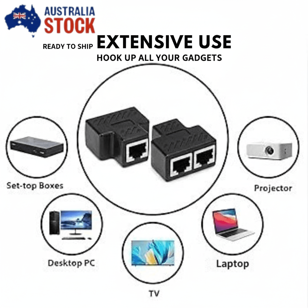 RJ45 Ethernet Splitter Adapter – Dual LAN Port Connector for CAT5/CAT6/CAT7 Network Cables (AU Stock) - AllTech